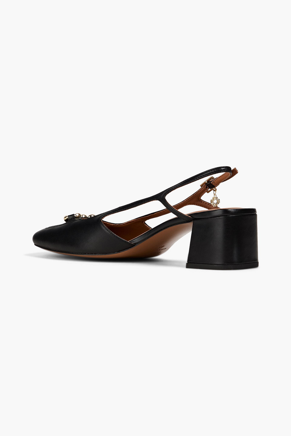 Maje Slingback-pumps Aus Leder Mit Kettenverzierung In Schwarz