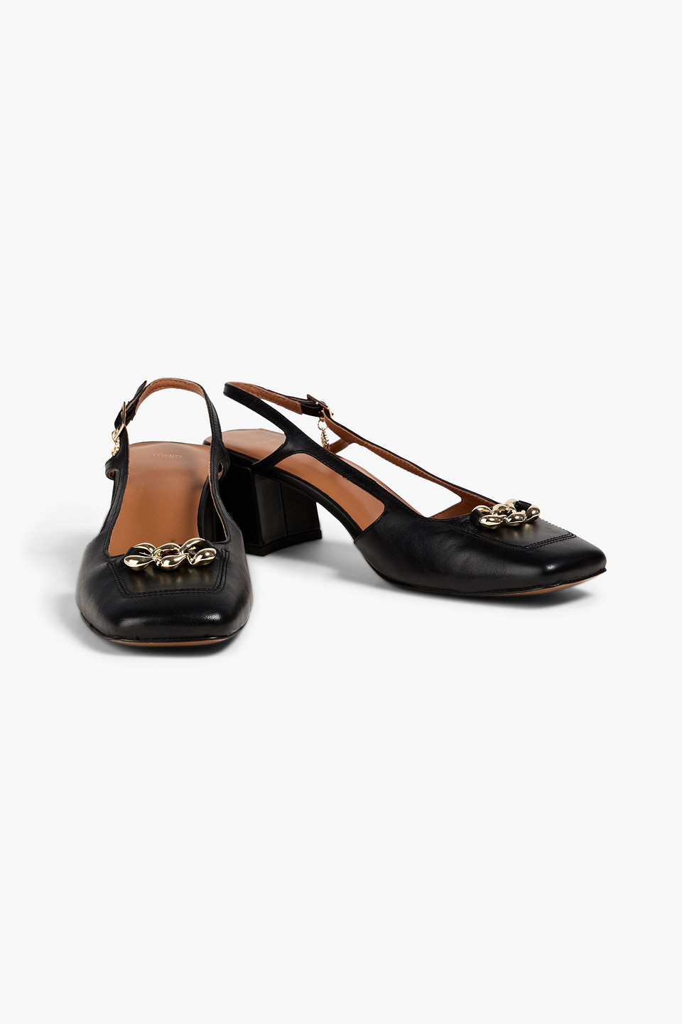 Maje Slingback-pumps Aus Leder Mit Kettenverzierung In Schwarz