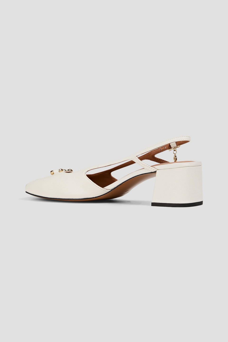 Maje Slingback-pumps Aus Leder Mit Kettenverzierung In Off-white