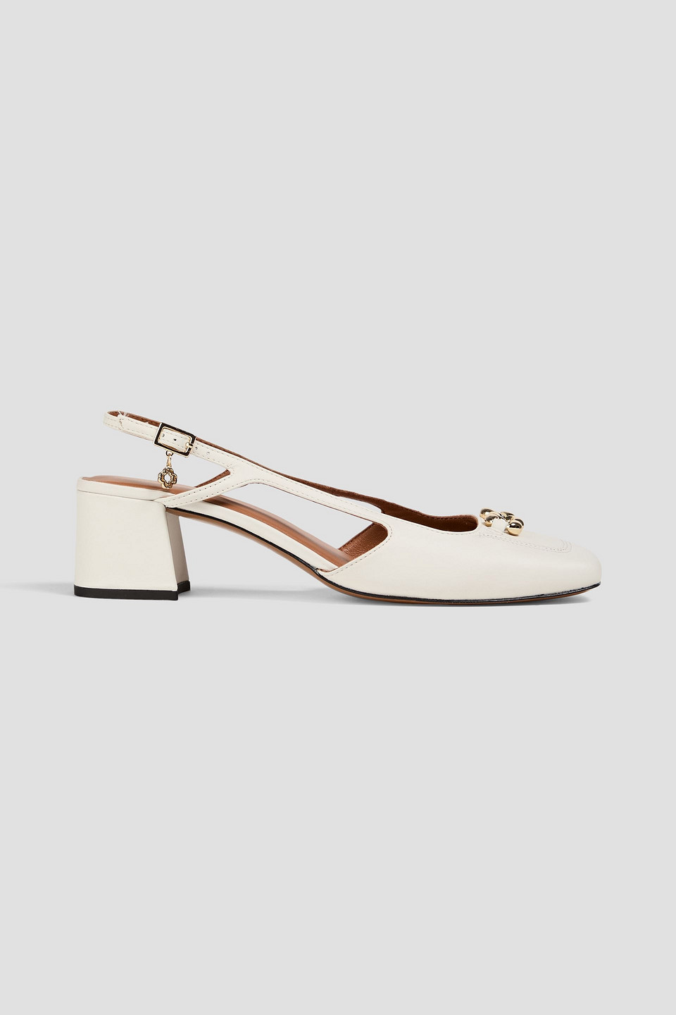 Maje Slingback-pumps Aus Leder Mit Kettenverzierung In Off-white