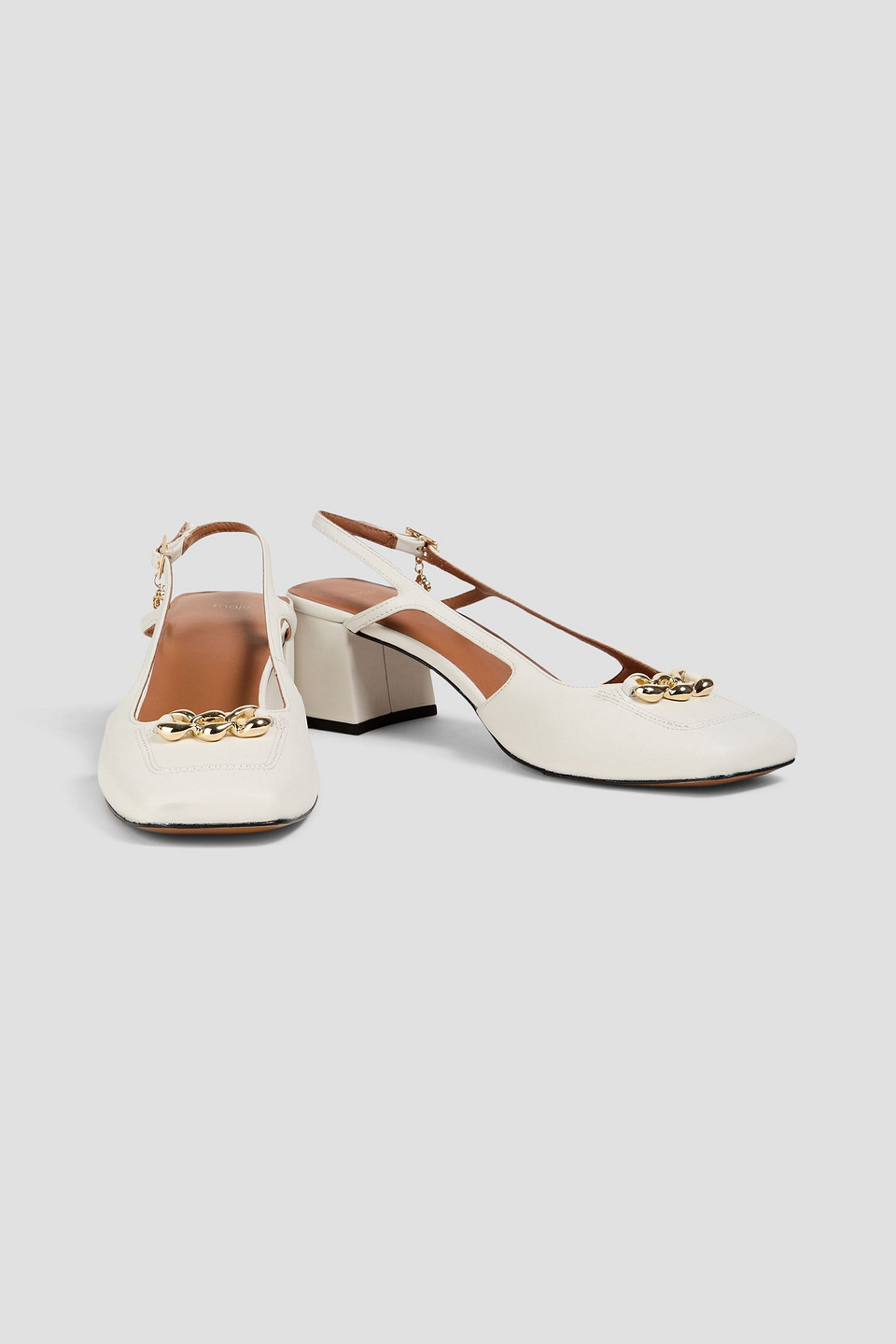 Maje Slingback-pumps Aus Leder Mit Kettenverzierung In Off-white