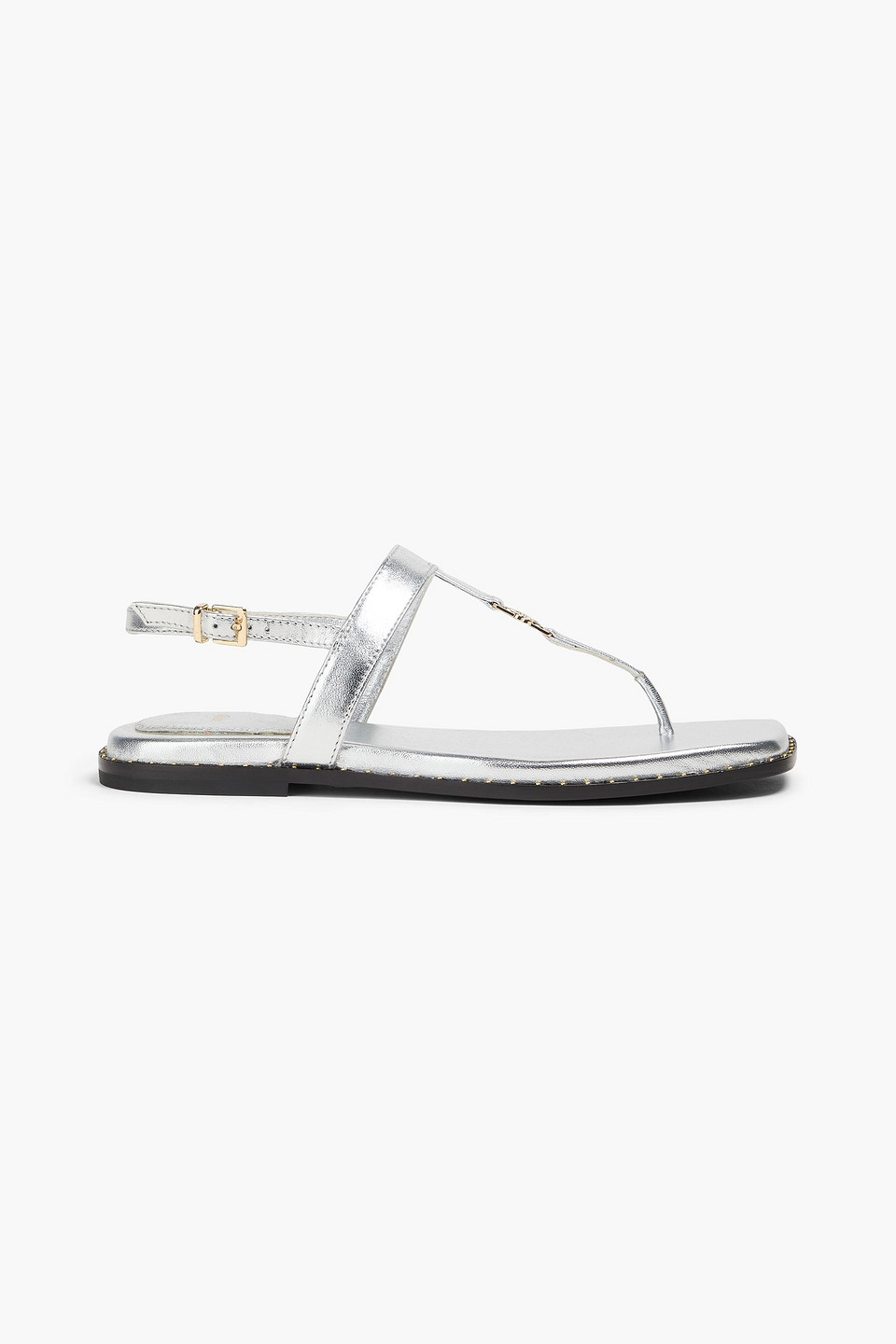 Maje Embellished Metallic Leather Slingback Sandals In Silver