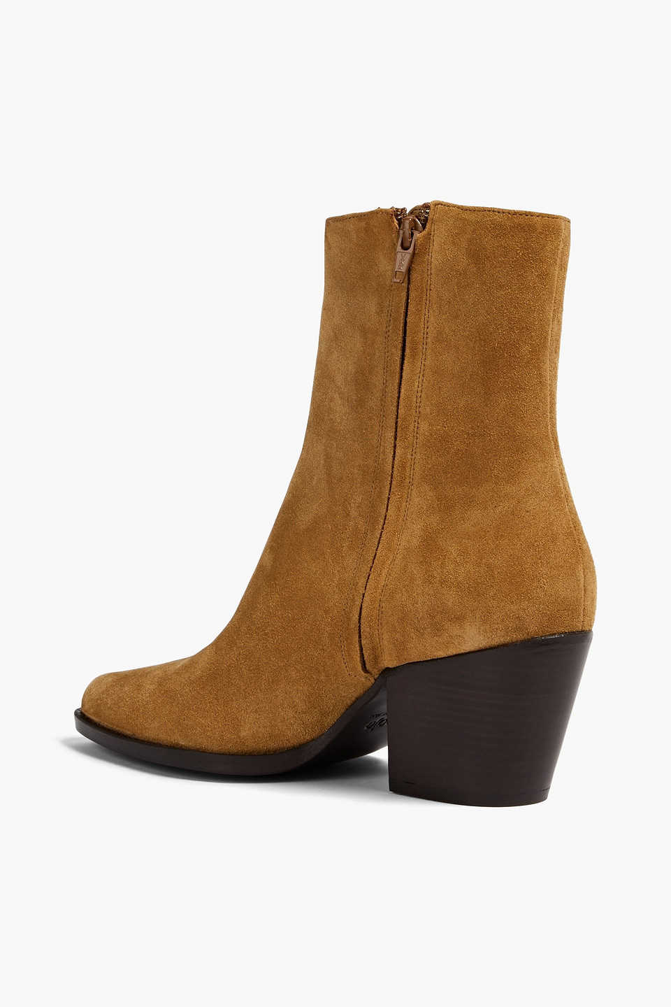 Maje Forwest Suede Heeled Ankle Boots In Camel