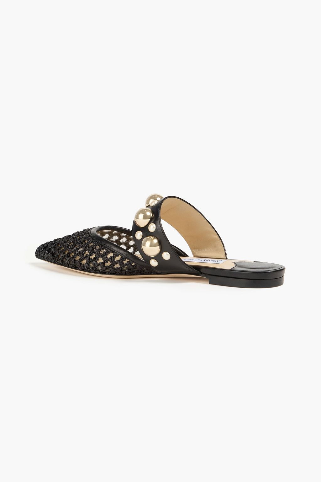 JIMMY CHOO Verzierte Slippers aus Leder und Raffiabast