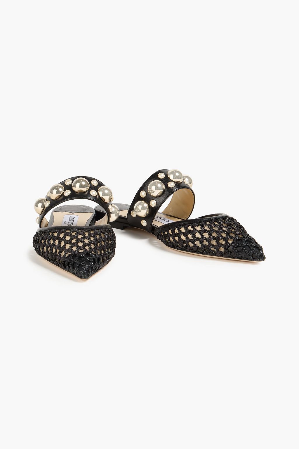 JIMMY CHOO Verzierte Slippers aus Leder und Raffiabast