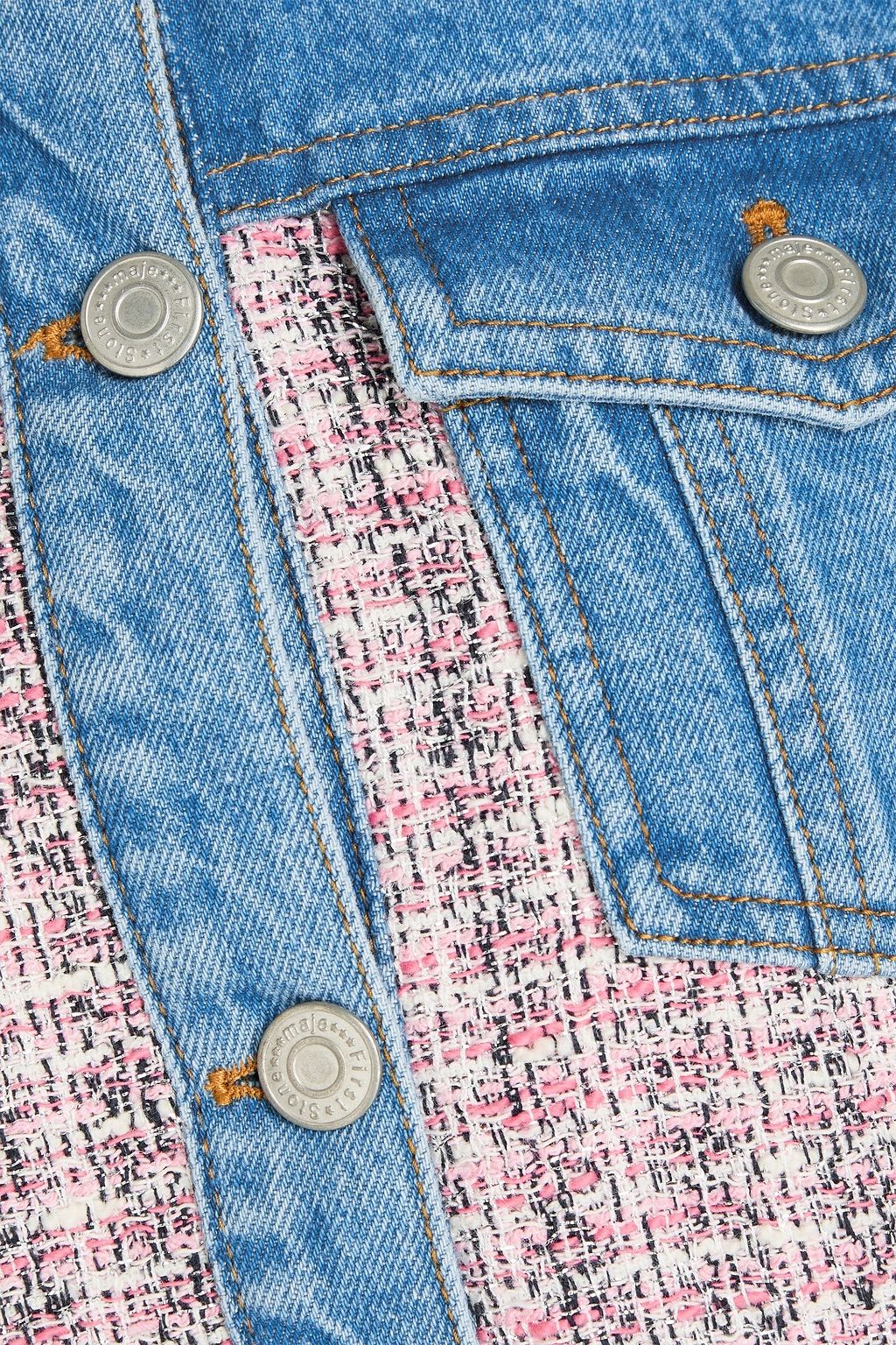 MAJE Metallic tweed-paneled denim jacket