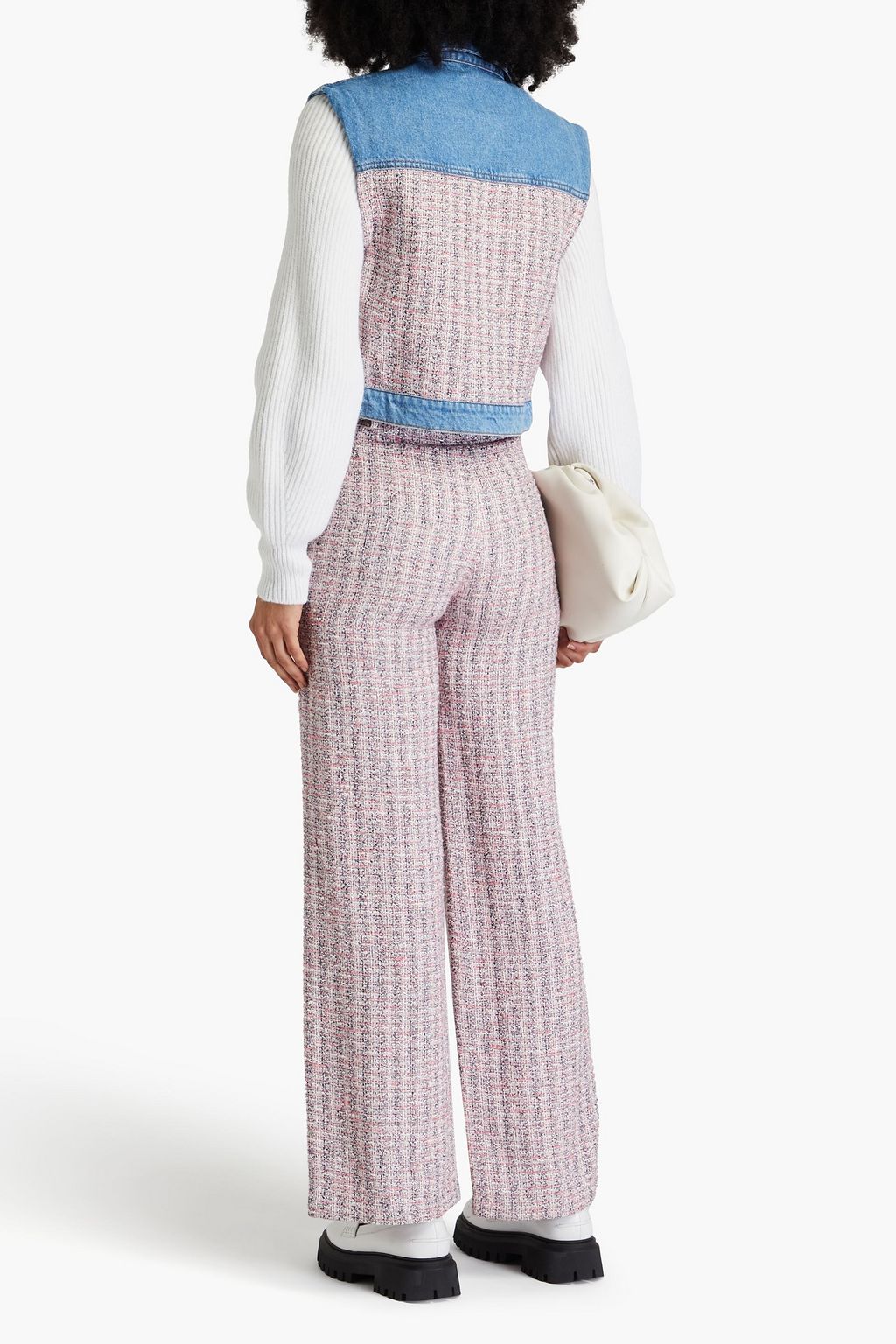 MAJE Metallic tweed-paneled denim jacket