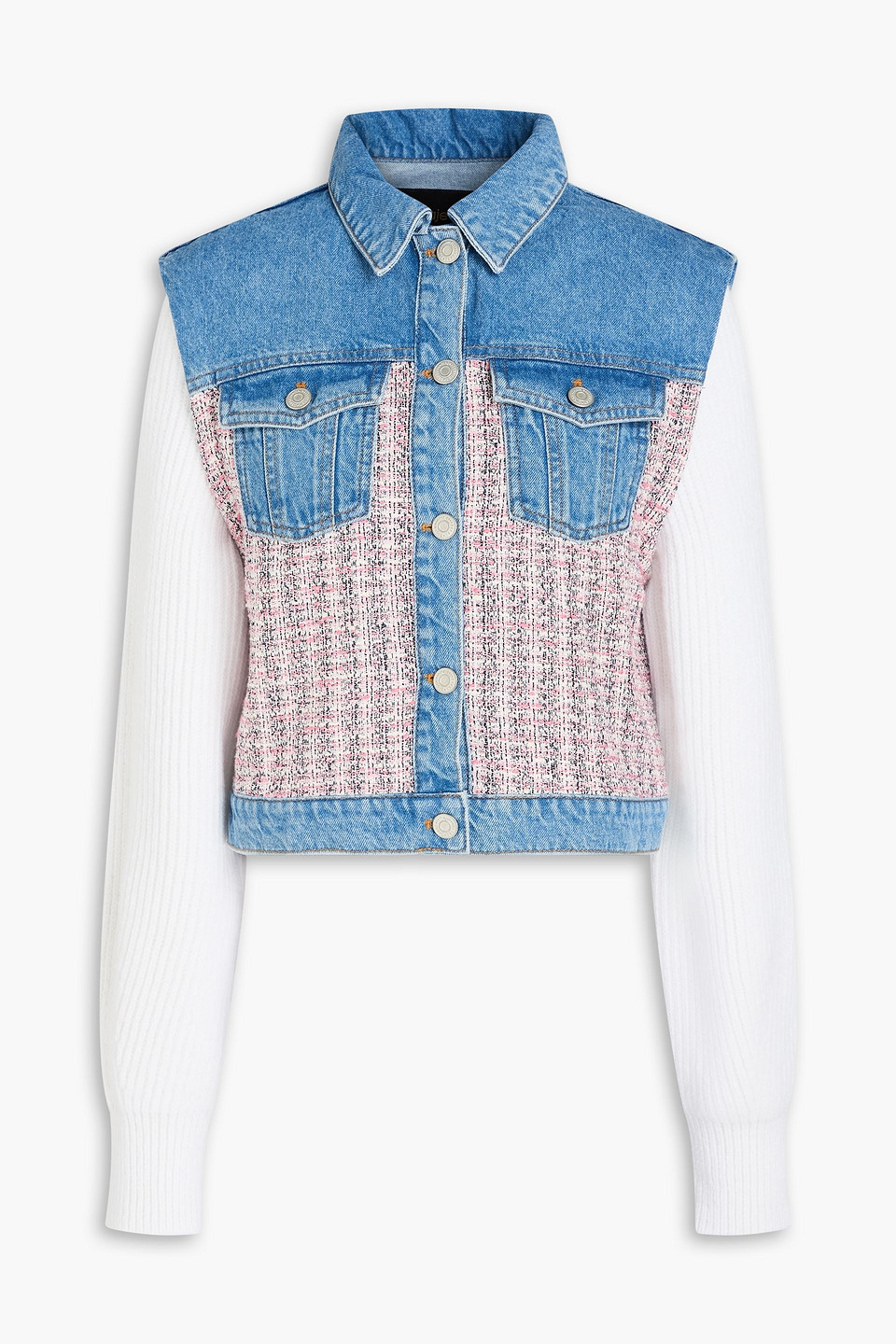 Maje - Metallic tweed-paneled denim jacket - Pink - FR 36