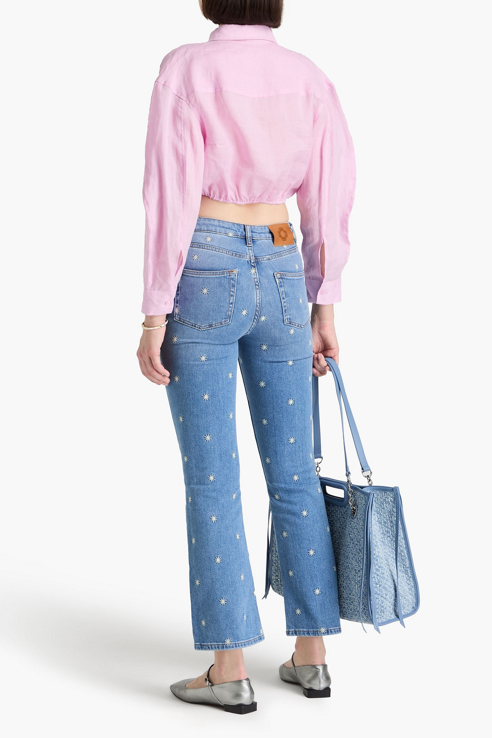 MAJE EMBROIDERED HIGH-RISE BOOTCUT JEANS