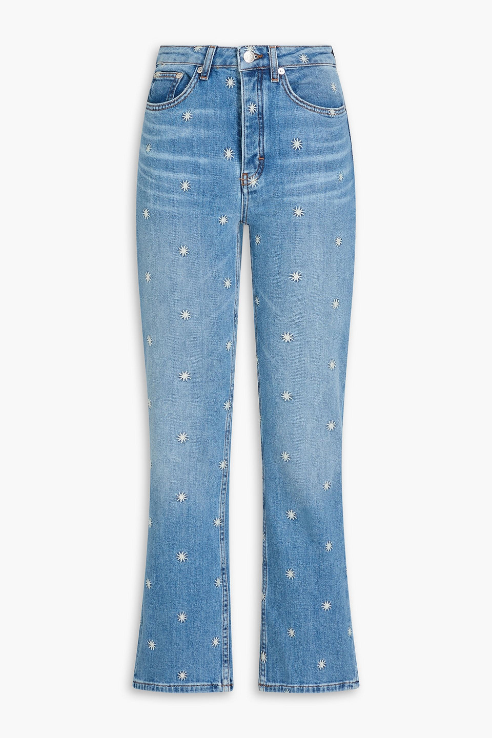 Maje Hoch Sitzende Bootcut-jeans Mit Stickereien In Mittelblauer Denim