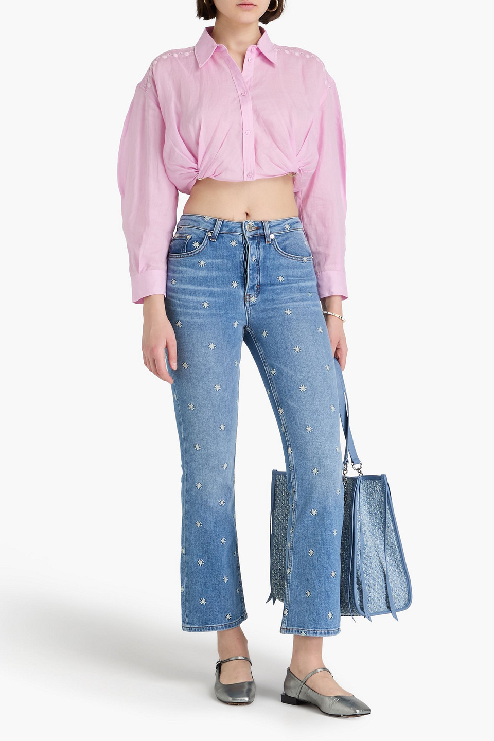 MAJE EMBROIDERED HIGH-RISE BOOTCUT JEANS