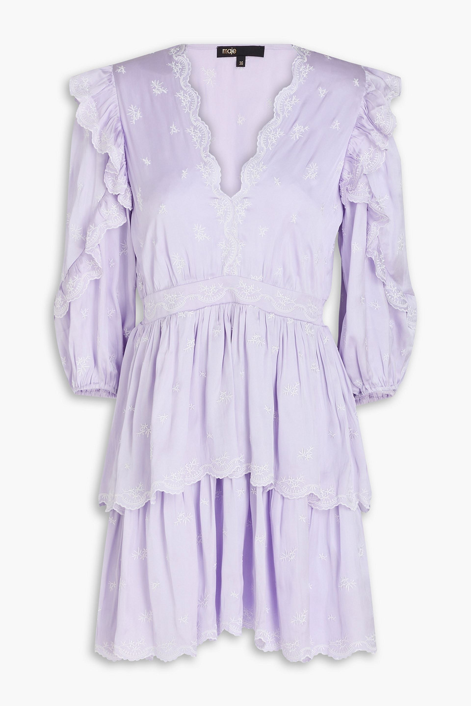 Maje Rilas Embroidered Ruffle Babydoll Minidress In Parma Violet