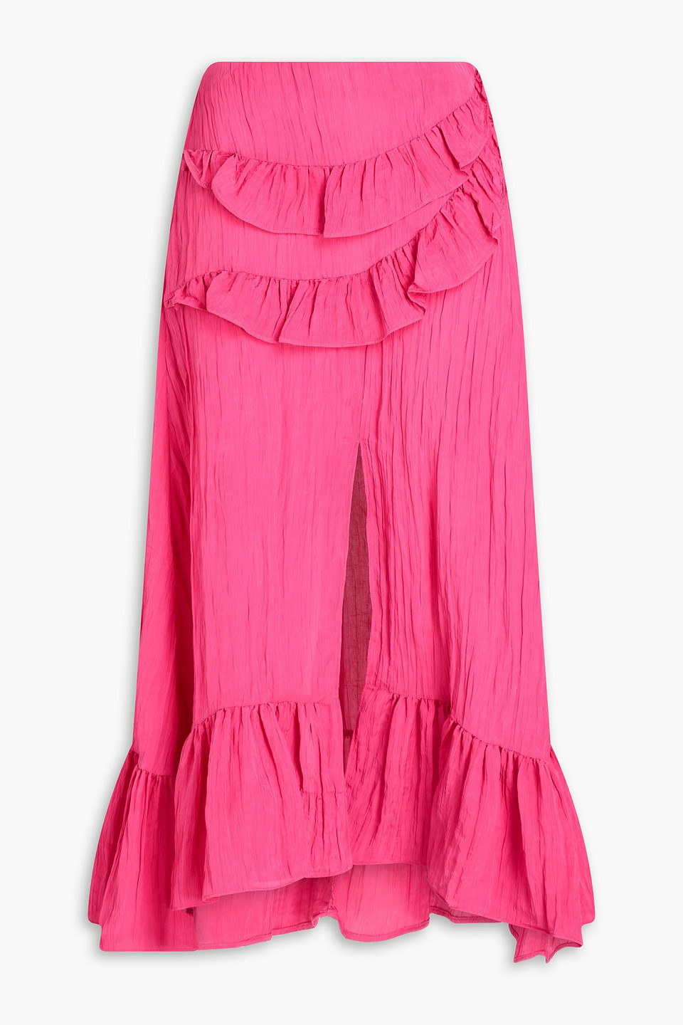 Maje Ruffled Crepon Midi Skirt In Fuchsiafarben