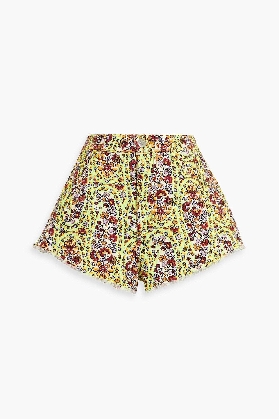 Etro Floral-print Denim Shorts In Lime Green