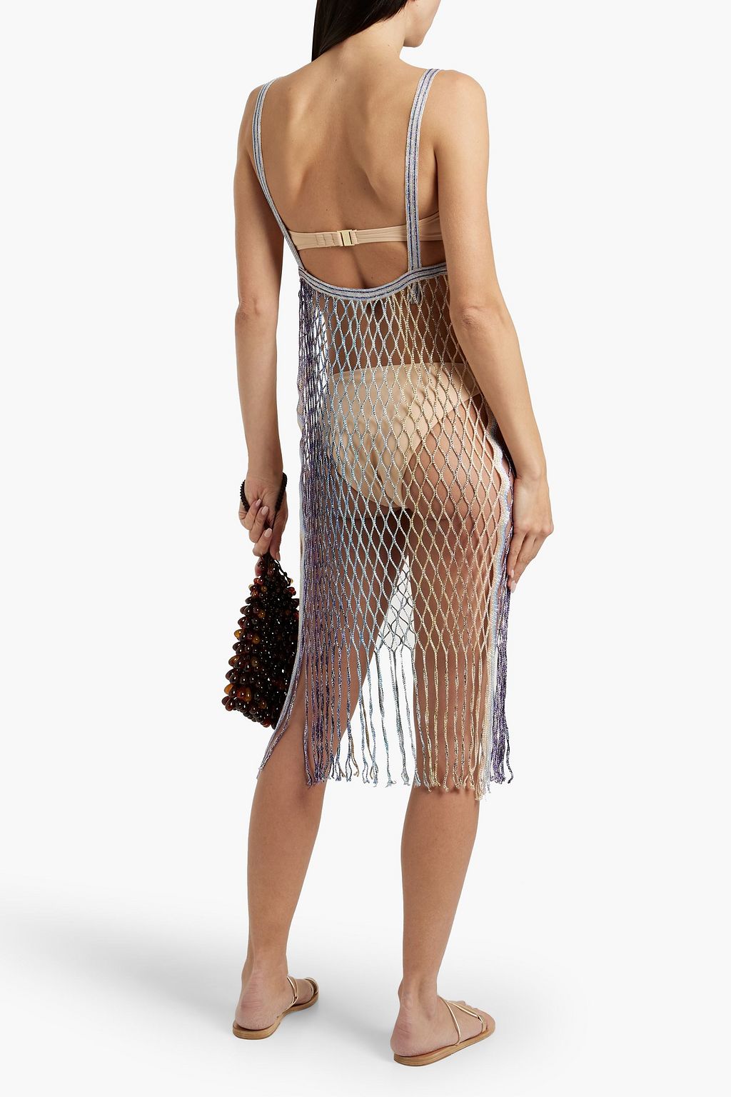 MISSONI Fringed metallic crochet coverup