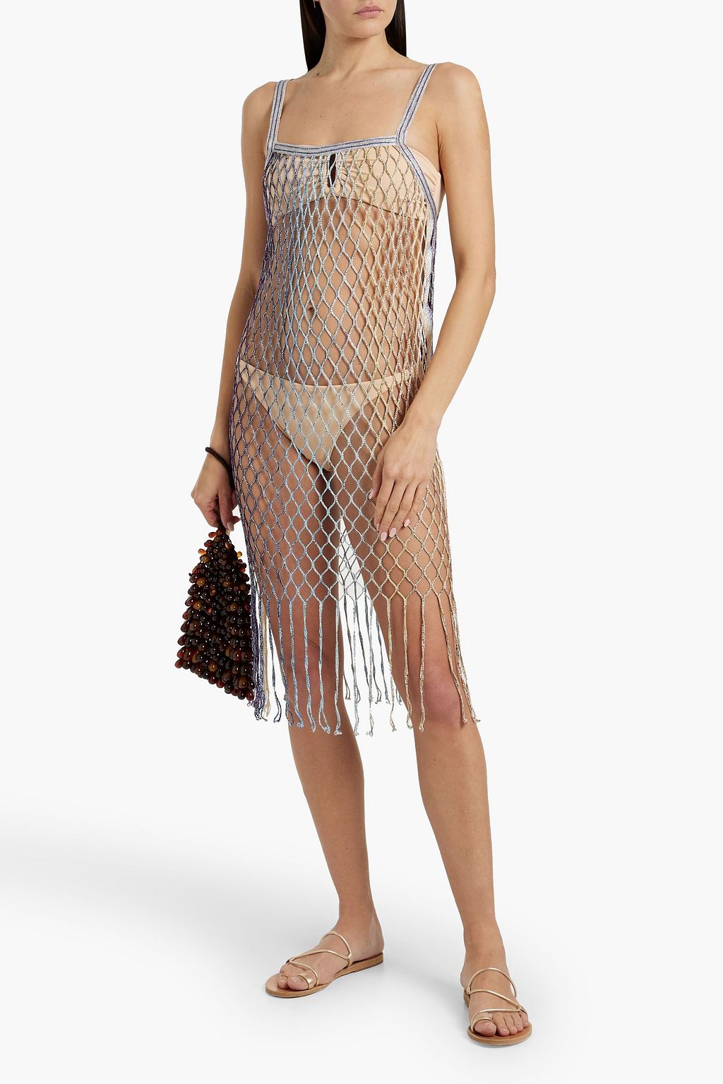 MISSONI Fringed metallic crochet coverup