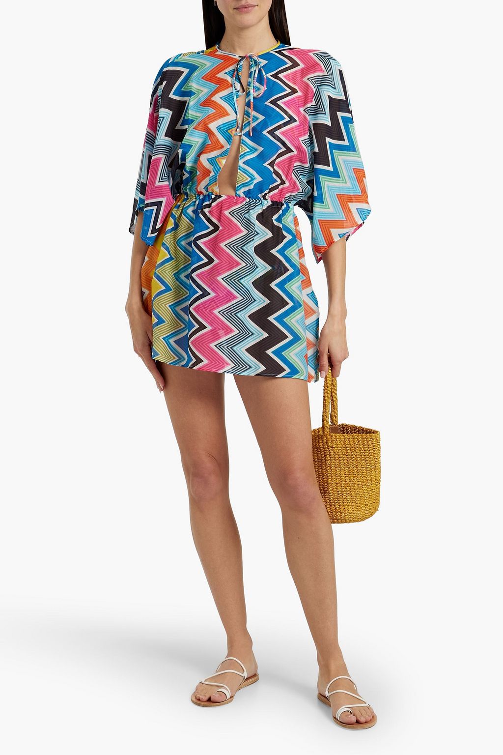 MISSONI Printed cotton and silk-blend voile coverup