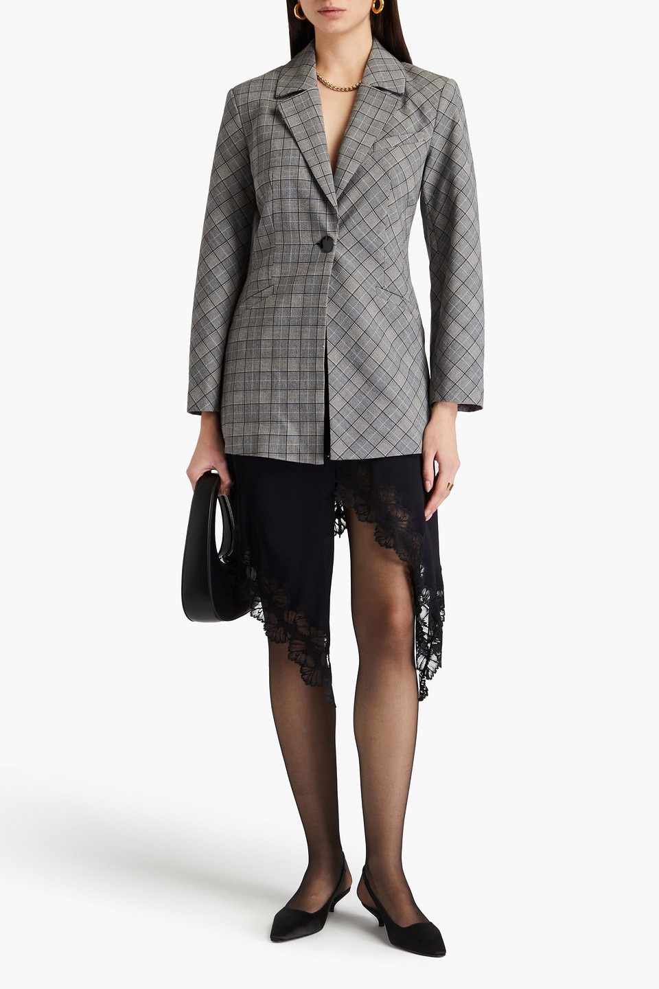  Ganni - Blazer Aus Tweed Mit Glencheck-muster - Grau - Eu 32 