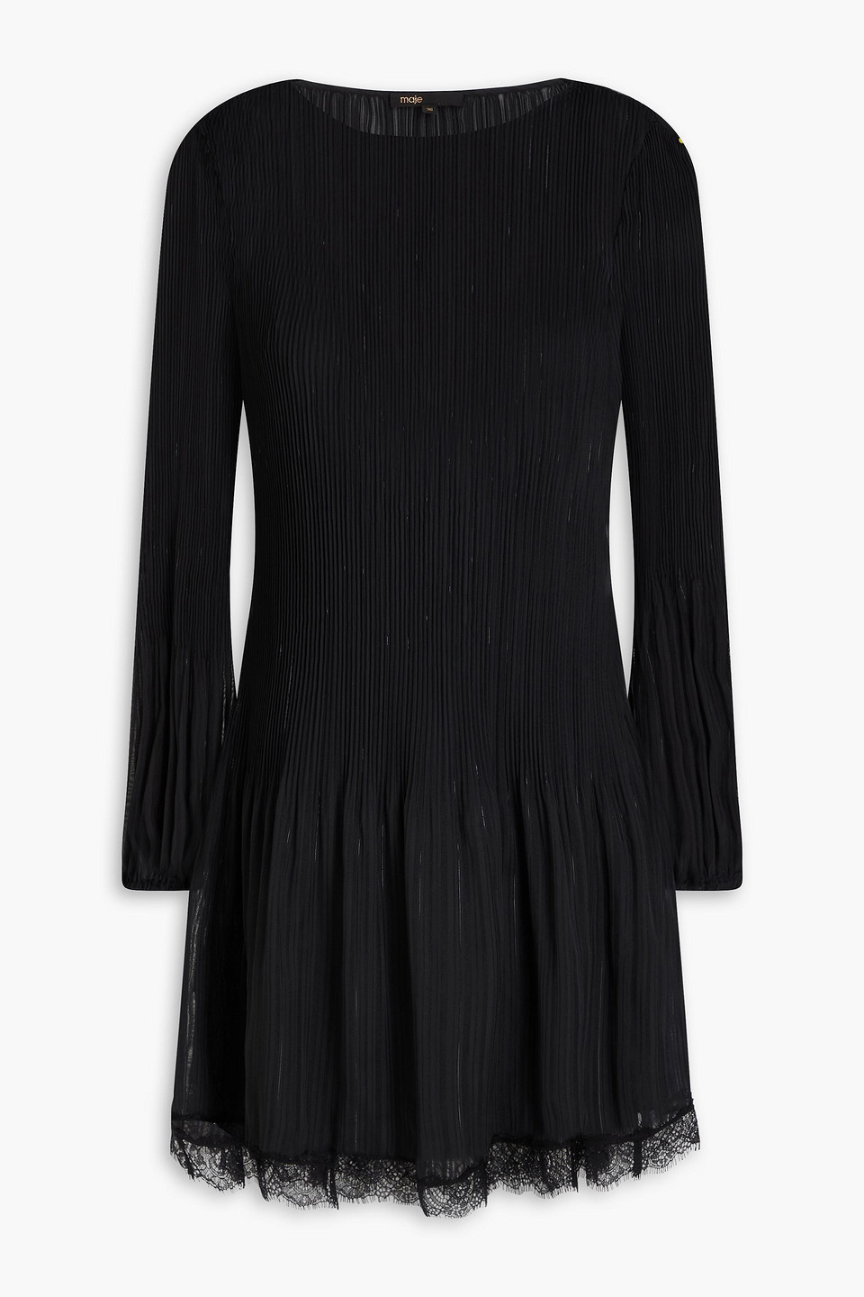 Maje Late-trimmed Plissé-organza Mini Dress In Schwarz