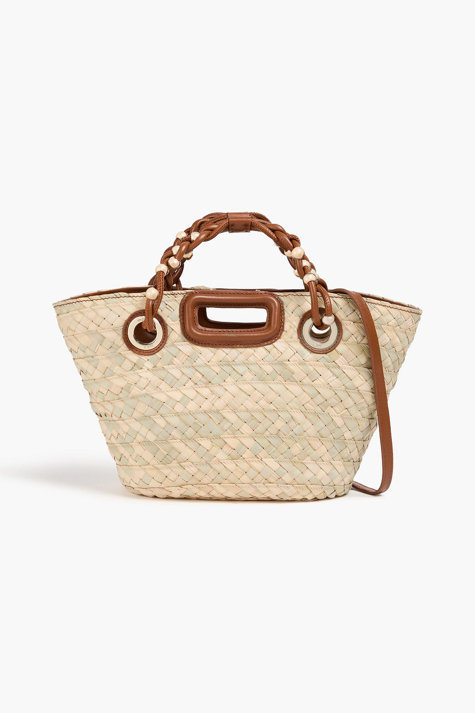 Leather-trimmed straw tote