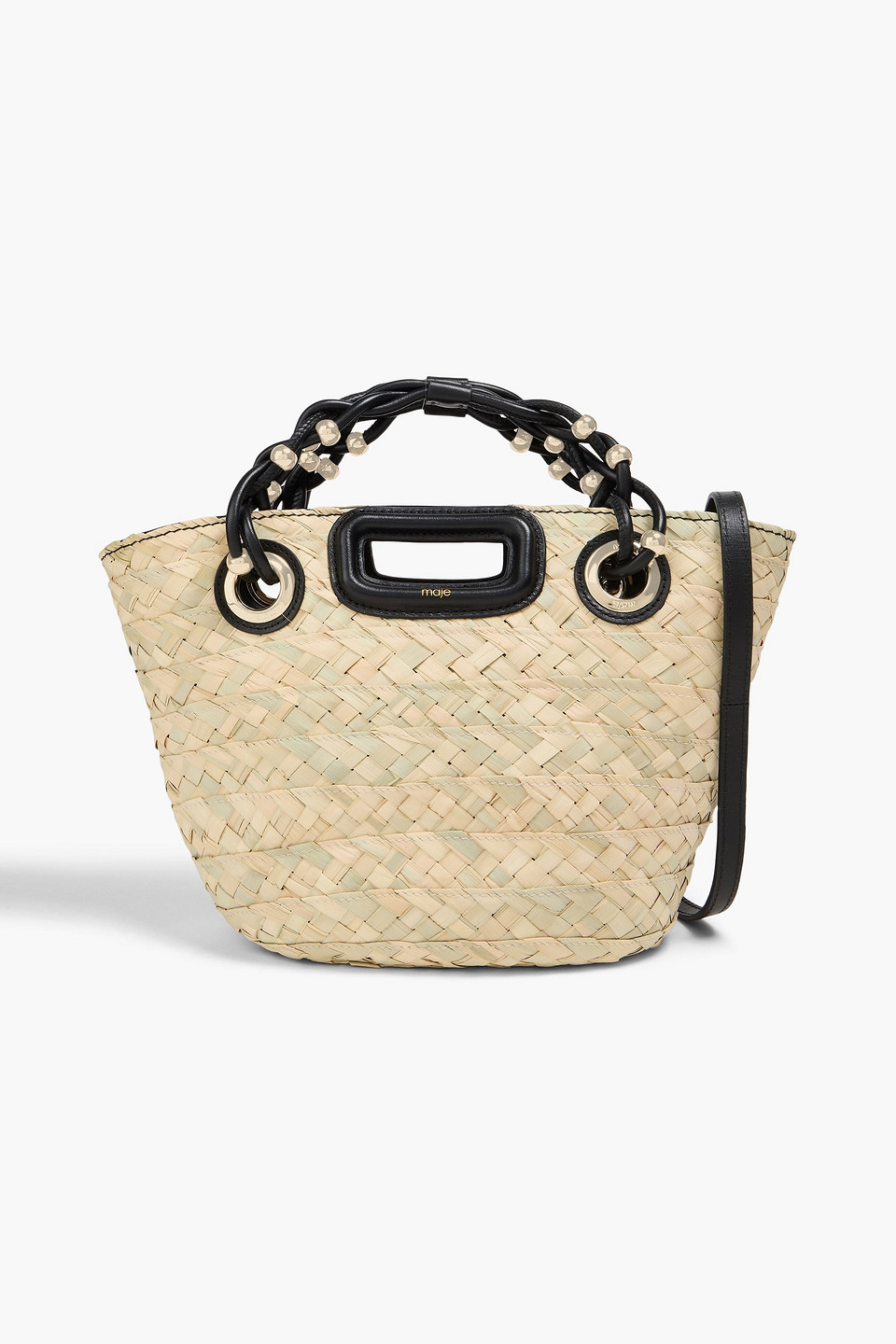 Leather-trimmed straw tote