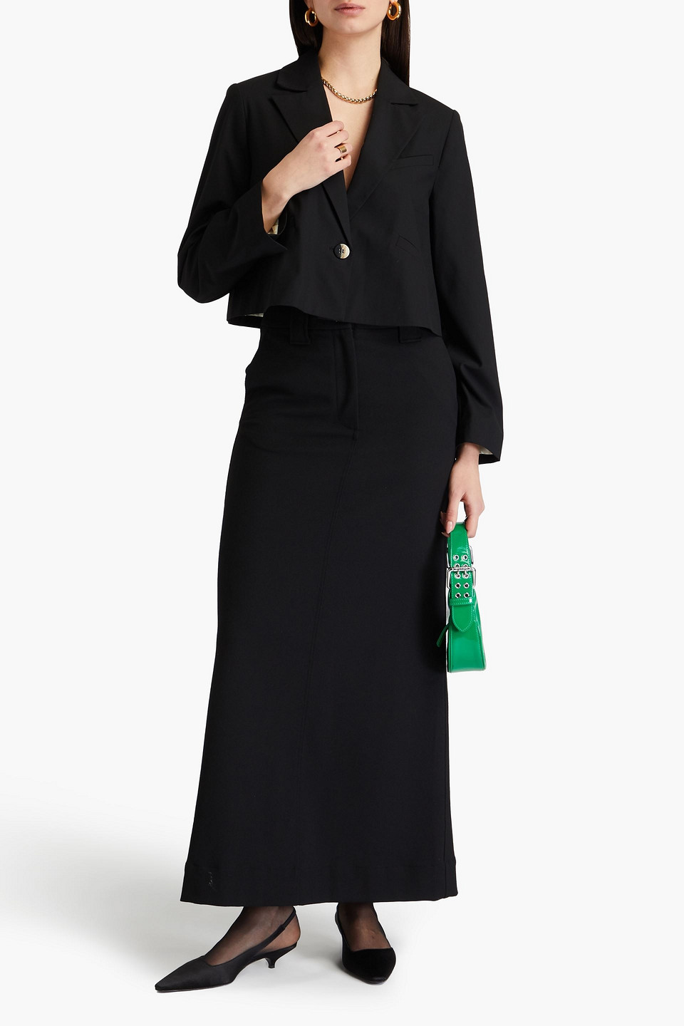  Ganni - Cropped Blazer Aus Webstoff - Schwarz - Eu 38 