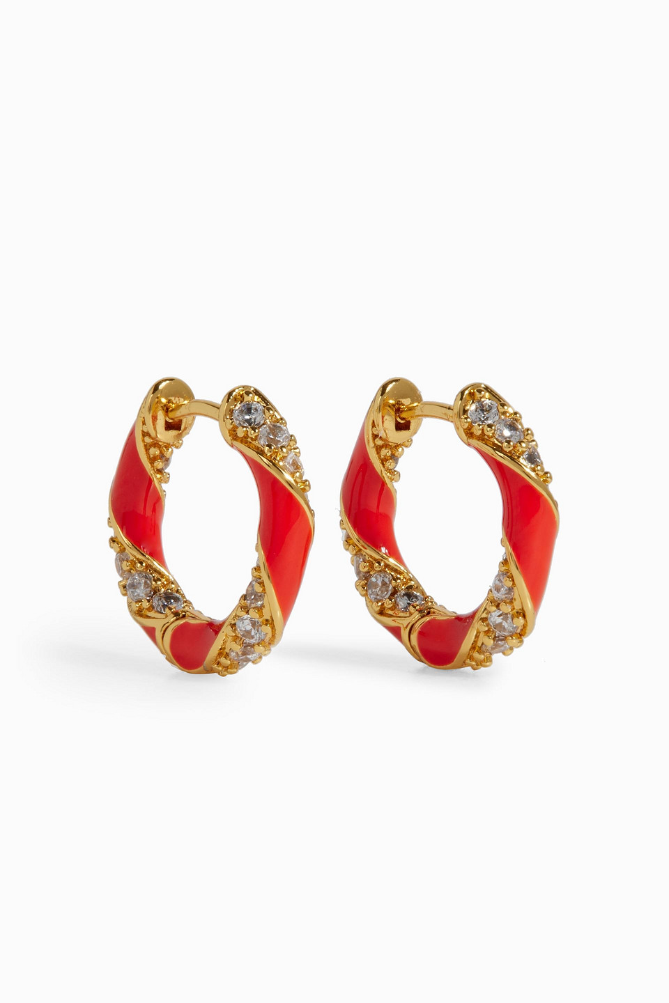 Gold-tone, crystal and enamel hoop earrings
