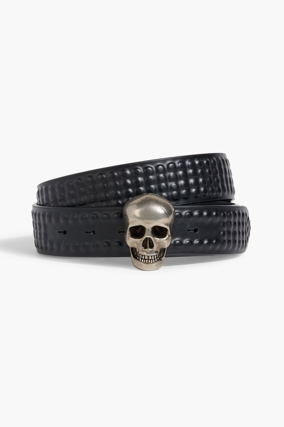Alexander Mcqueen 3d Skull Embossed Leather Belt In Black