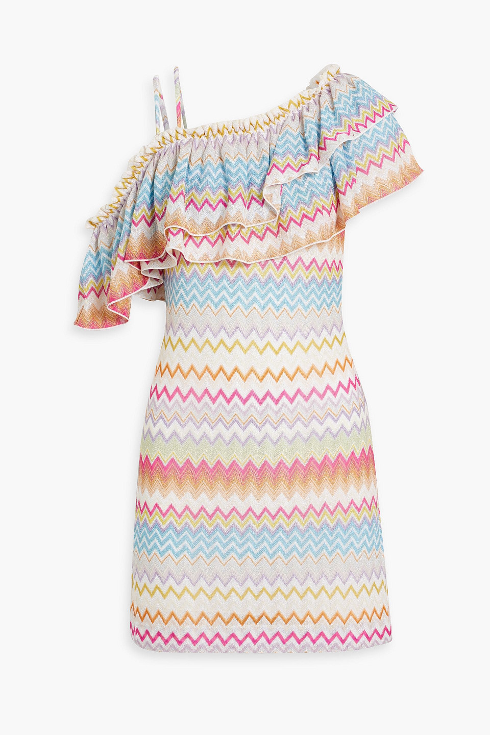 Missoni Cold-shoulder Ruffled Crochet-knit Mini Dress In Fuchsia