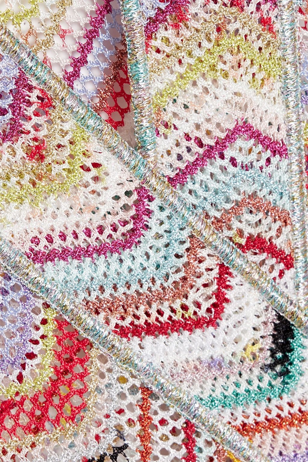 MISSONI Belted metallic crochet-knit coverup