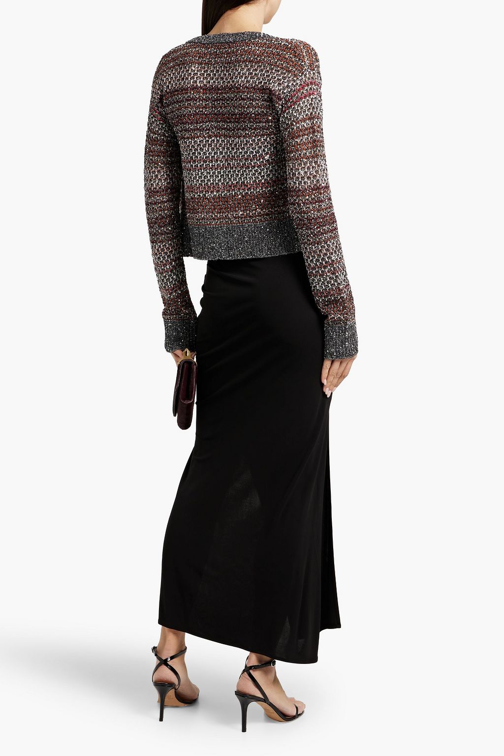 MISSONI Embellished metallic striped crochet-knit cardigan