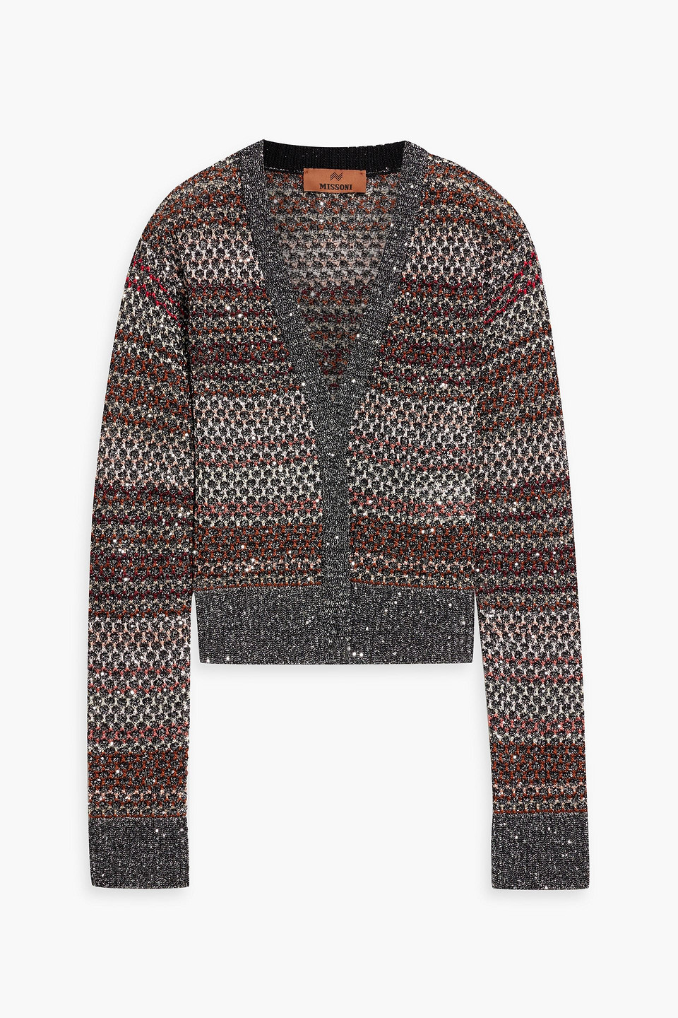 Missoni Embellished Metallic Striped Crochet-knit Cardigan In Black