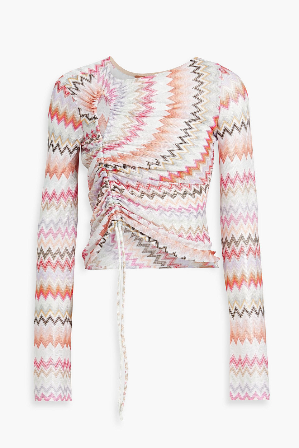 Missoni Cropped Ruched Crochet-knit Cotton-blend Top In White