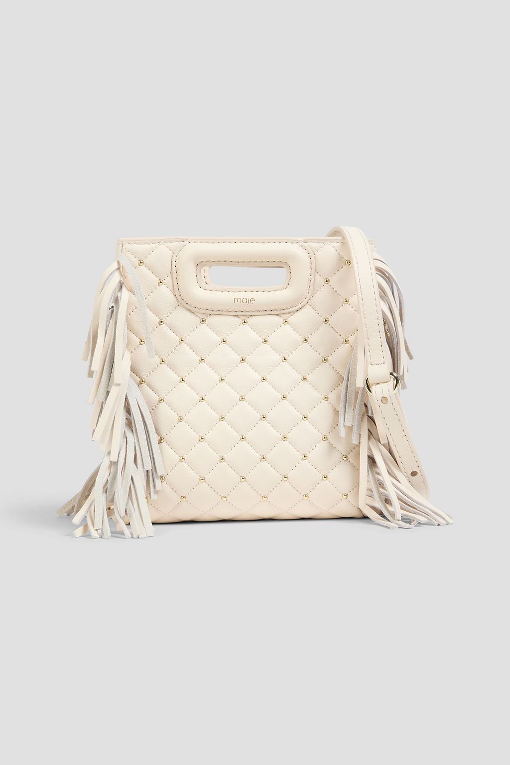 MAJE Quilted fringed studded leather tote