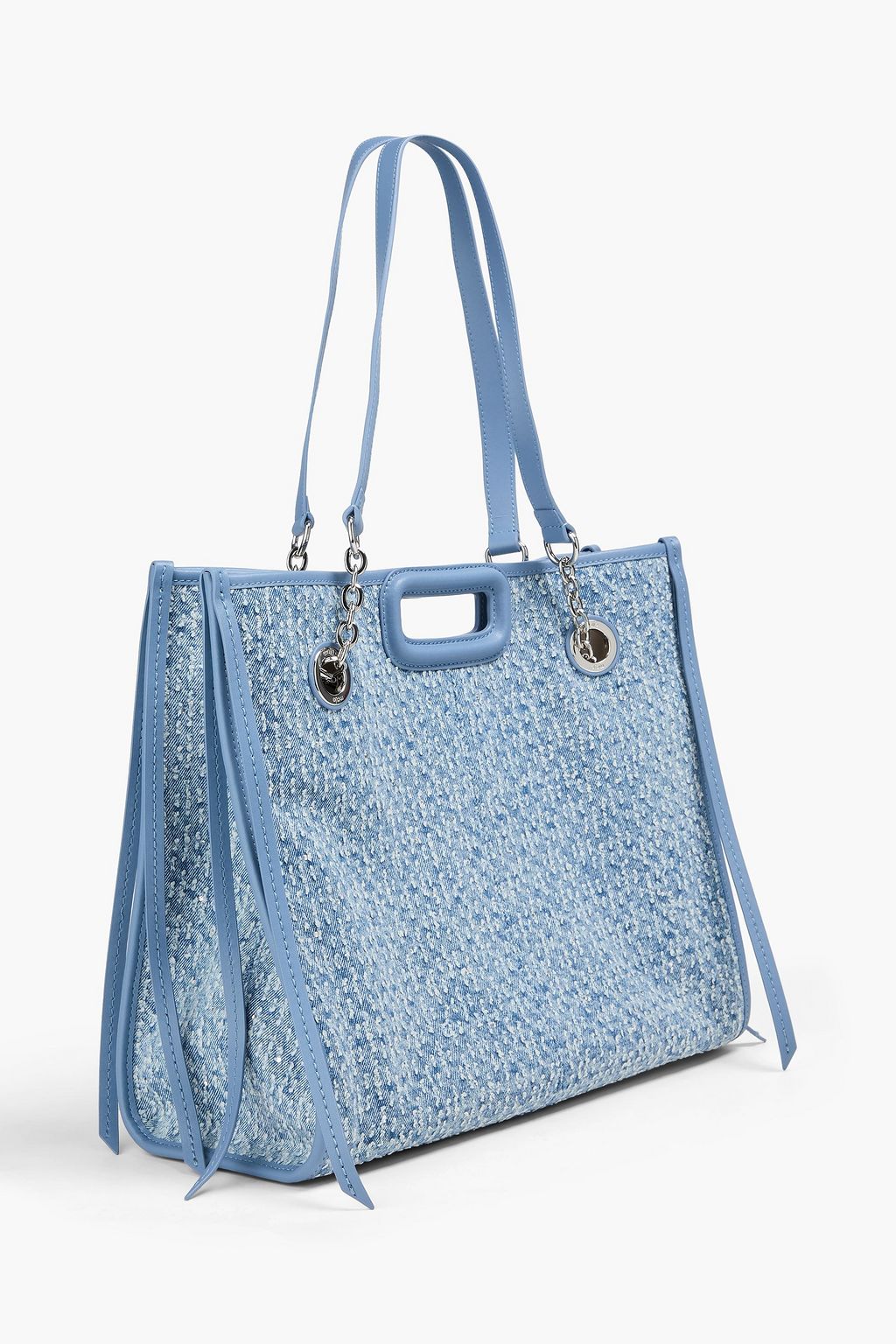 MAJE Leather-trimmed distressed denim tote