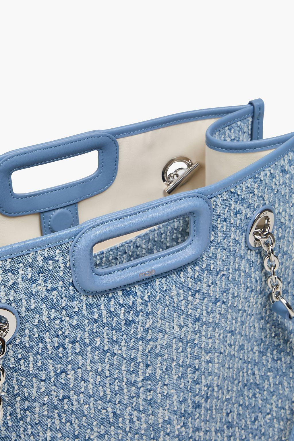 MAJE Leather-trimmed distressed denim tote