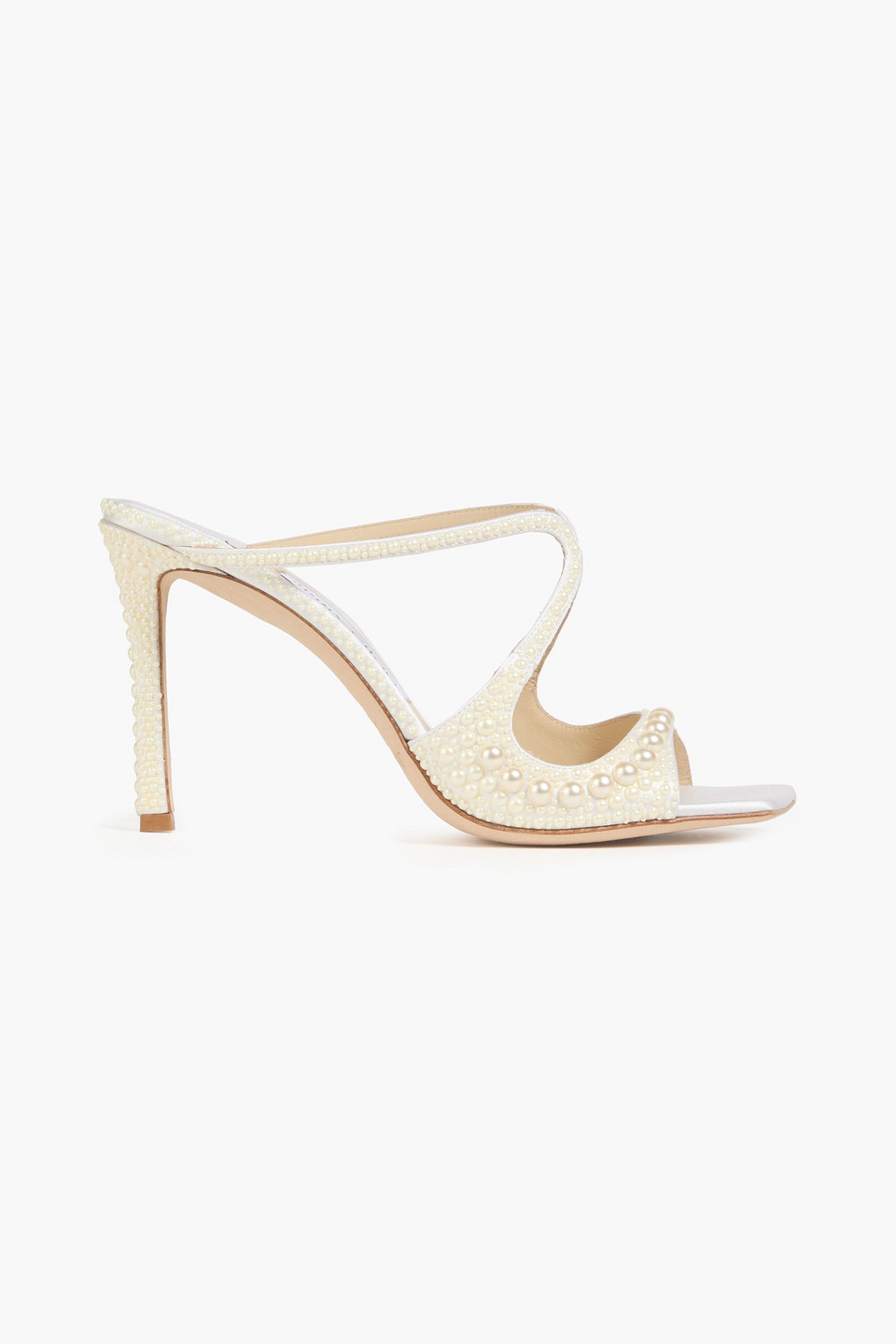Jimmy Choo Mules Aus Satin Mit Kunstperlen In Weiss