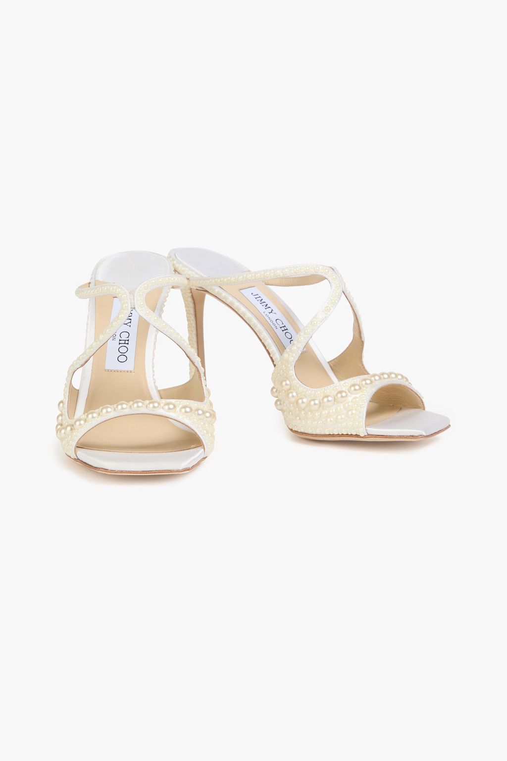 JIMMY CHOO Mules aus Satin mit Kunstperlen