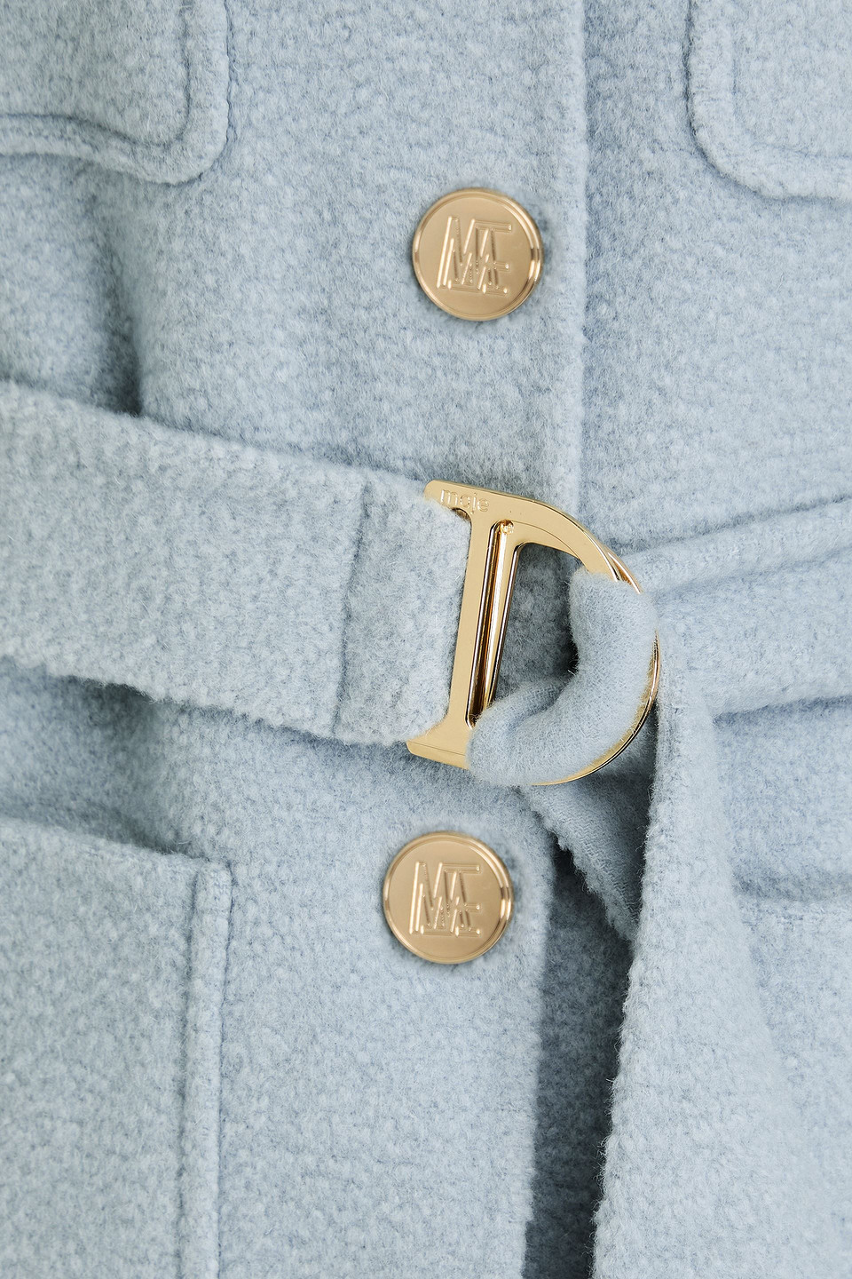 Maje Belted Wool-blend Felt Coat In Bleu