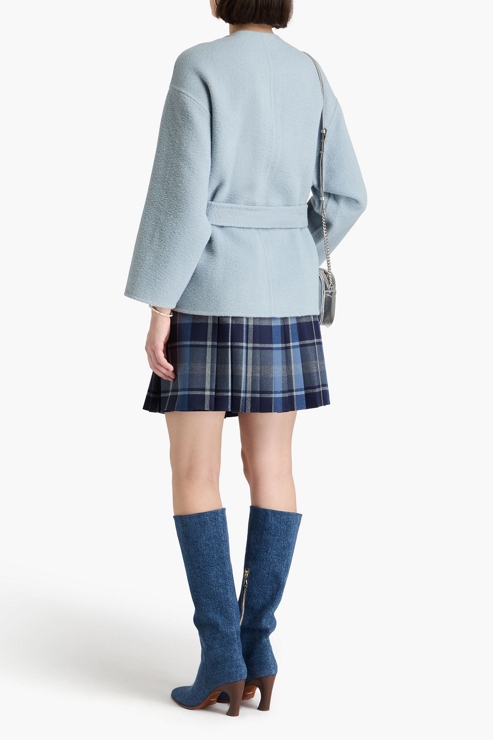 Maje Belted Wool-blend Felt Coat In Bleu