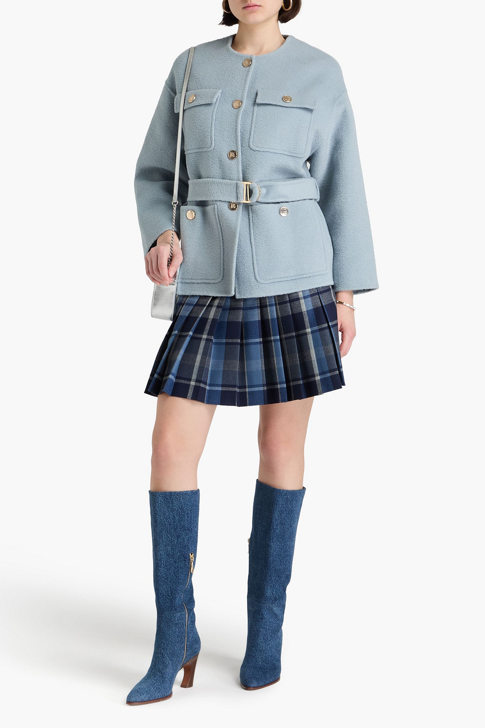 Maje Belted Wool-blend Felt Coat In Bleu