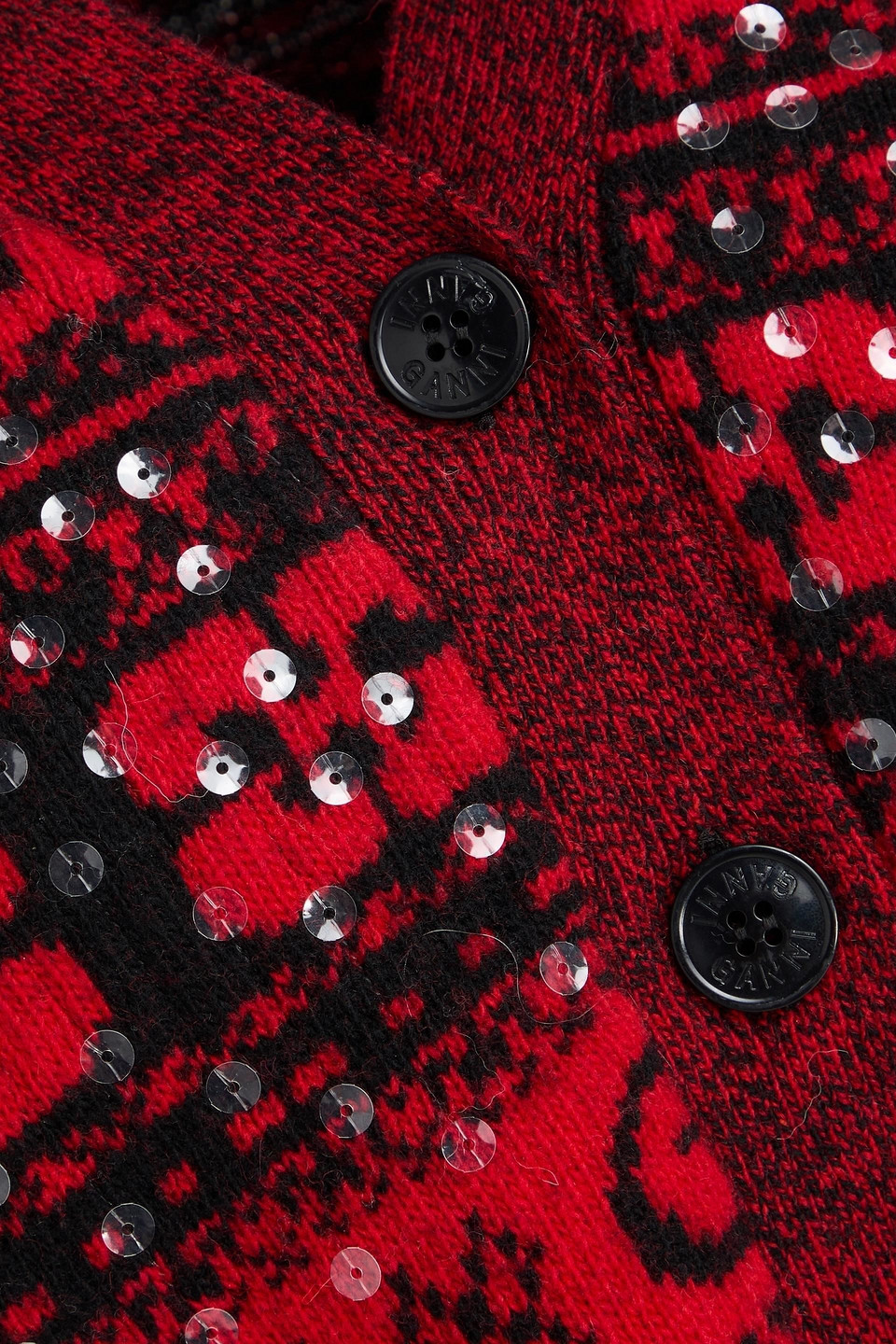 GANNI SEQUIN-EMBELLISHED JACQUARD-KNIT CARDIGAN