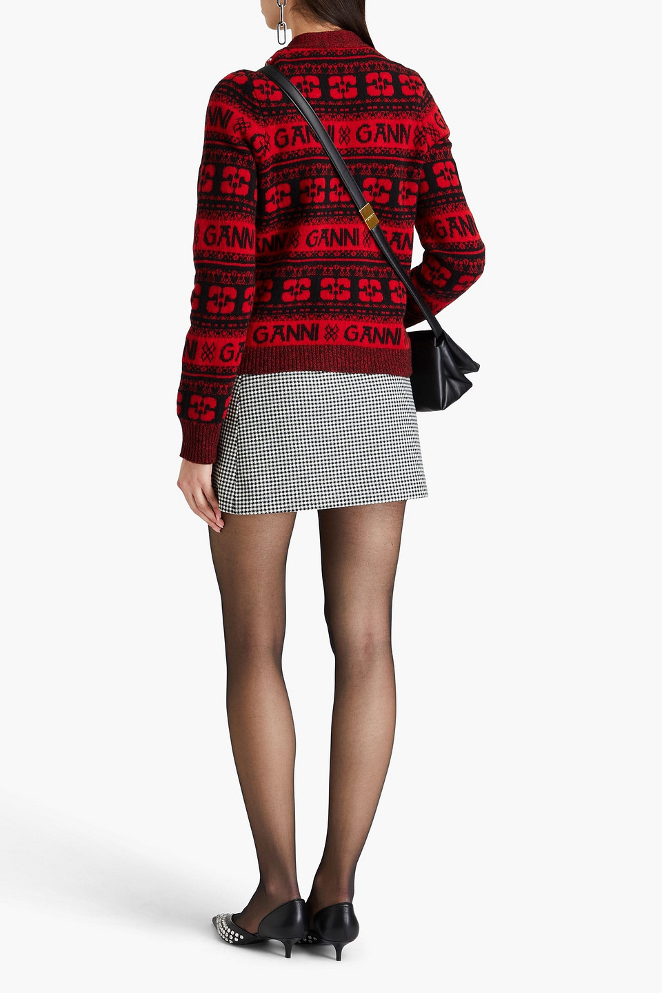 GANNI SEQUIN-EMBELLISHED JACQUARD-KNIT CARDIGAN