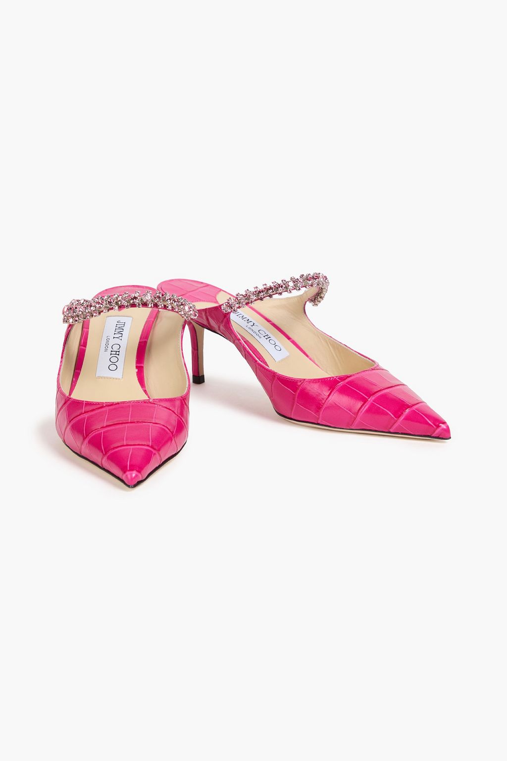 JIMMY CHOO Crystal-embellished croc-effect leather mules