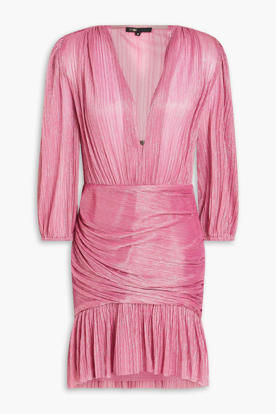 Maje Embellished Metallic Plissé-jersey Mini Dress In Altrosa