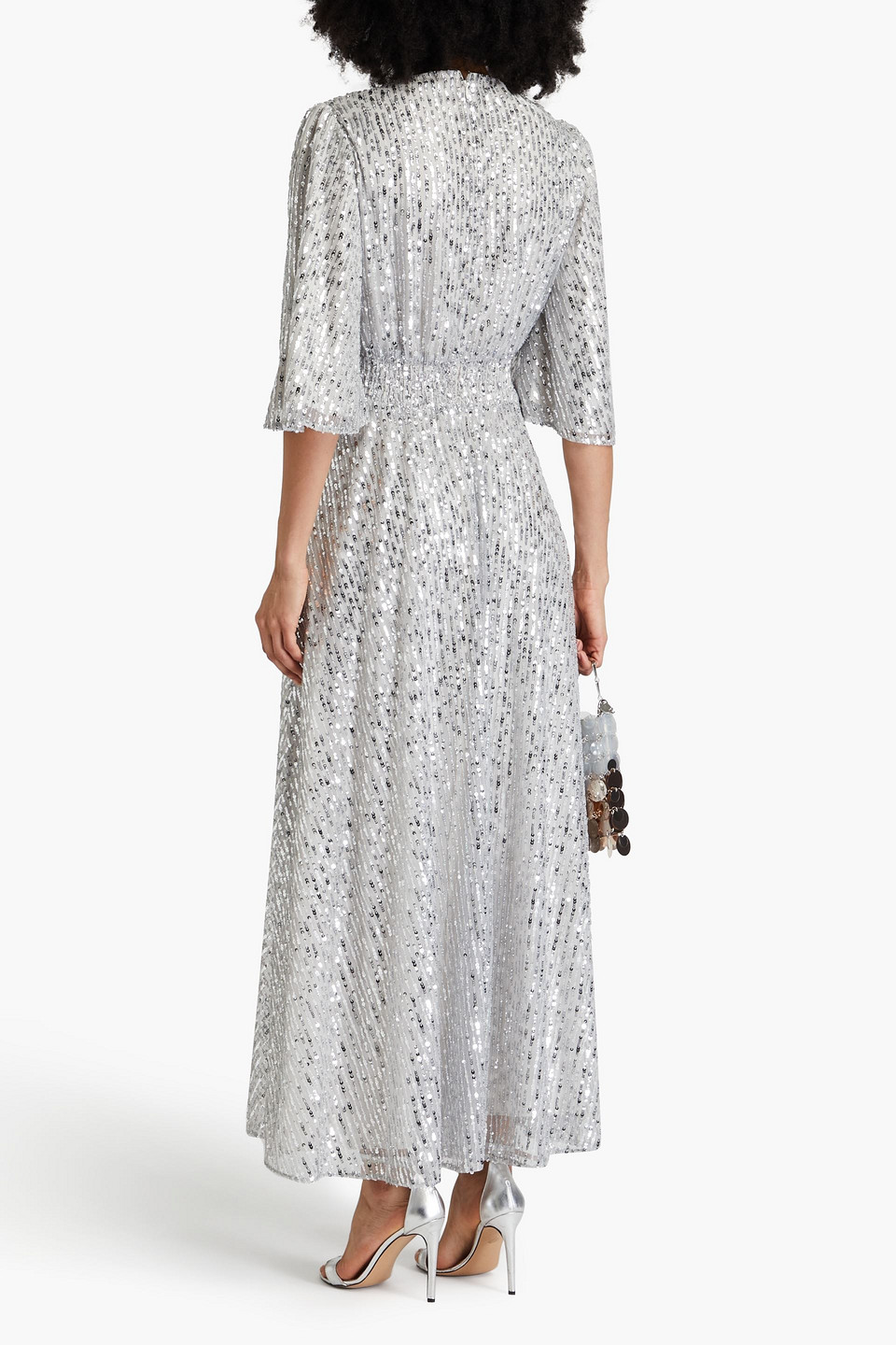 MAJE SEQUINED TULLE MAXI DRESS