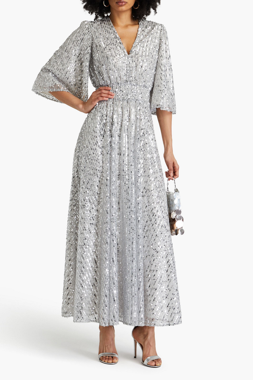 MAJE SEQUINED TULLE MAXI DRESS