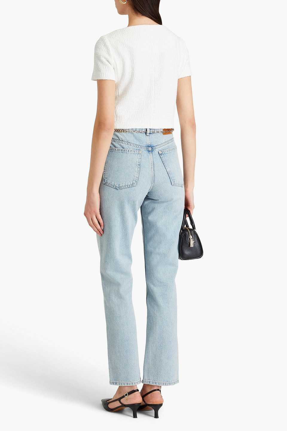 Maje Cropped Cotton-blend Tweed Top In Off-white