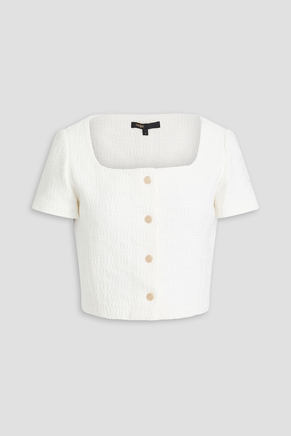 Maje - Cropped cotton-blend tweed top - White - 2
