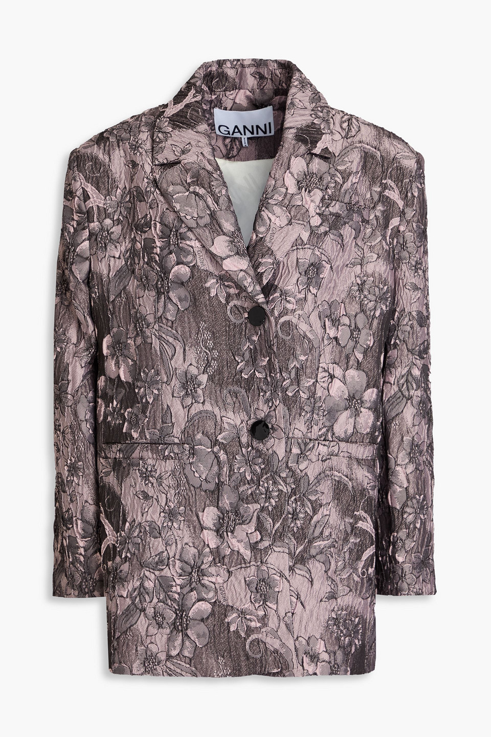 Ganni Rippled Jacquard Oversized Blazer In Black Lotus